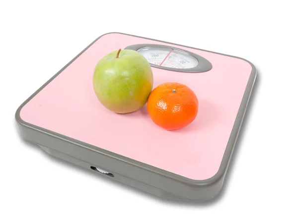 Stock image Pink Weighing Scales and fruits