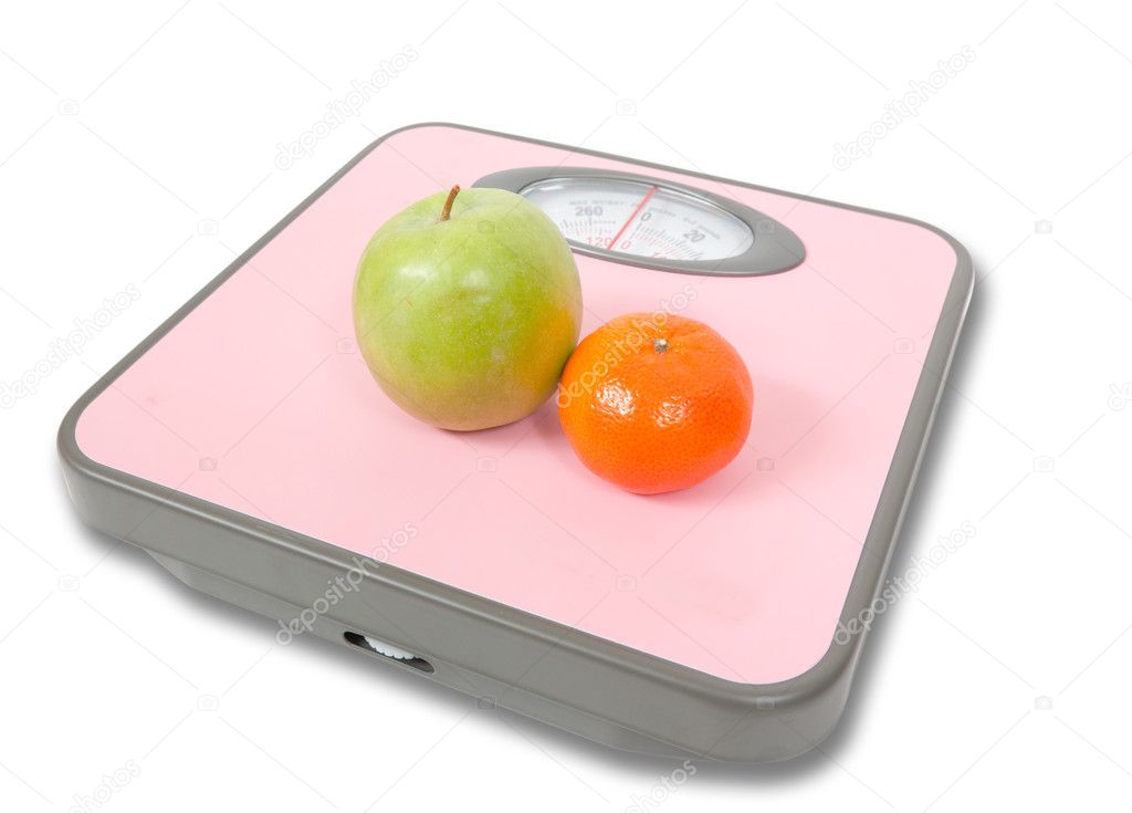 Pink Weighing Scales and fruits