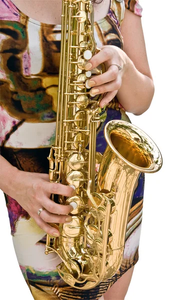 Fille et saxophone — Photo
