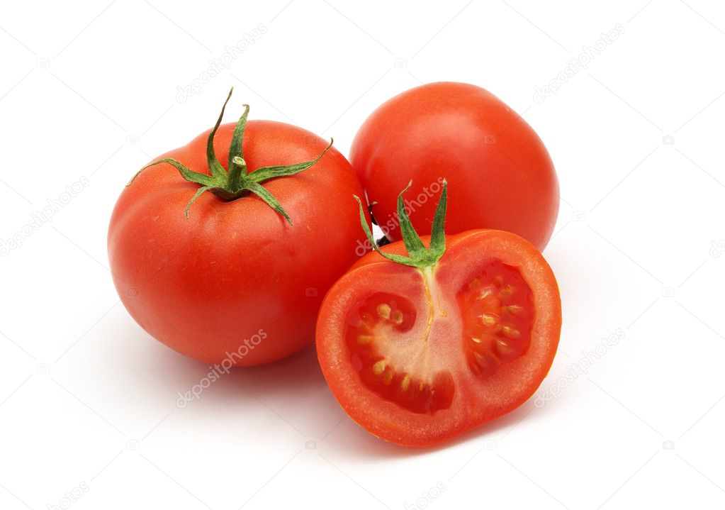 Three isolated tomatoes