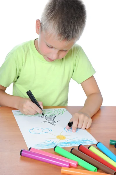 Caucasiano menino desenho — Fotografia de Stock