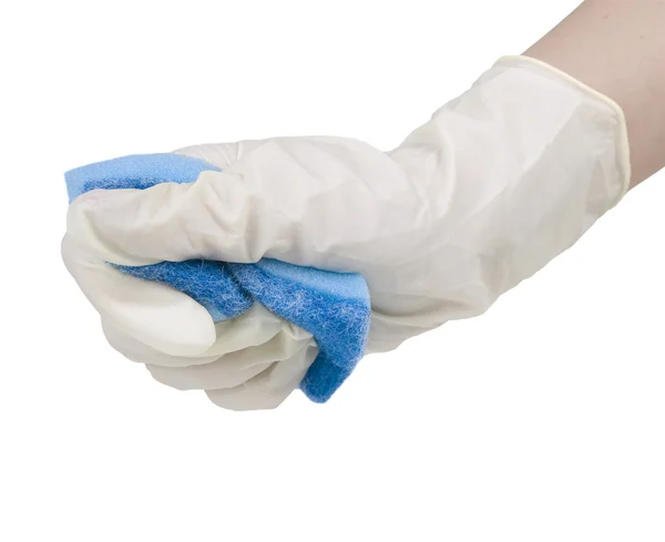 Glove holding sponge isolated — Stock Photo, Image