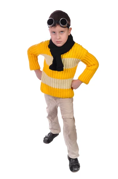 男孩穿着件黄色的毛衣 — 图库照片