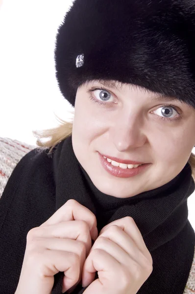 Woman wearing in fur hat — Stock Photo, Image