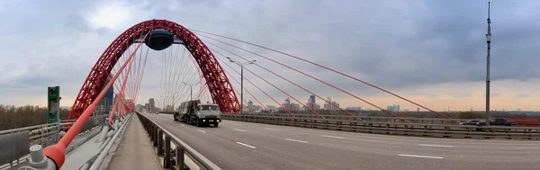 Modern red moscow car bridge panorama