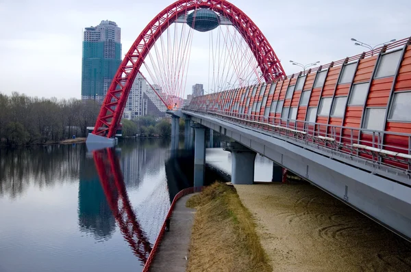 stock image Modern red moscow car bridge