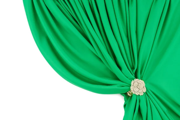 Zelené hedvábné závěsy s klipsem — Stock fotografie
