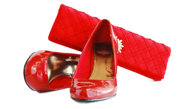 Dame rode schoenen en vrouw zak — Stockfoto