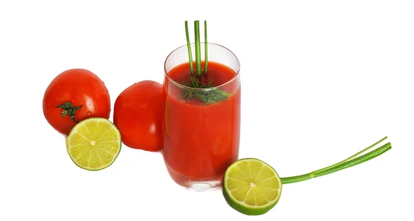Juice , tomatoes and lime — Stock Photo, Image