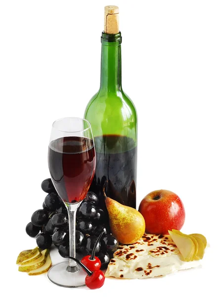 Wine,cheese and grape — Stock Photo, Image
