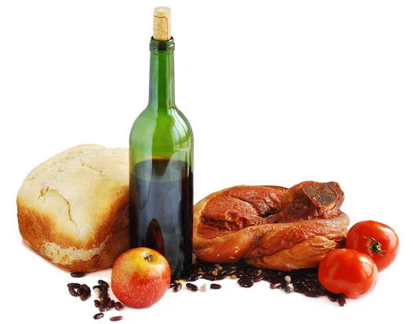 Wine,bread and bacon — Stock Photo, Image