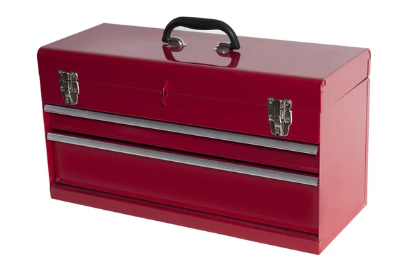 Caja de herramientas de metal rojo con tres —  Fotos de Stock