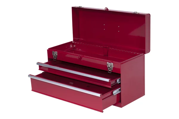 Caixa de ferramentas de metal vermelho com três — Fotografia de Stock