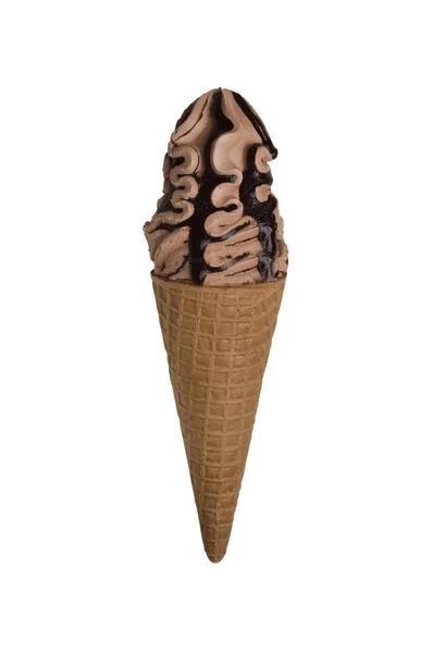 Cono gelato al cioccolato isolato su sfondo bianco — Foto Stock