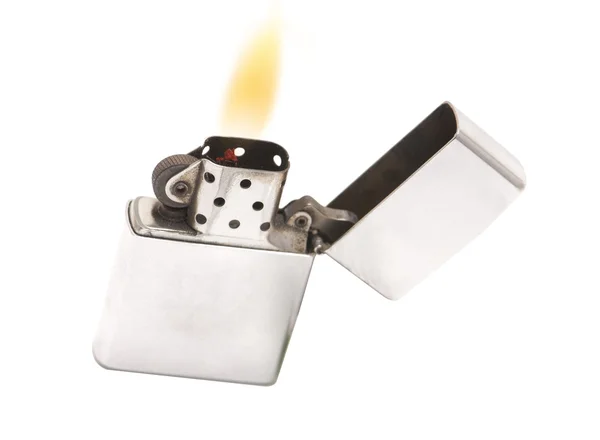 Hořící zapalovač izolované na bílém pozadí — Stock fotografie