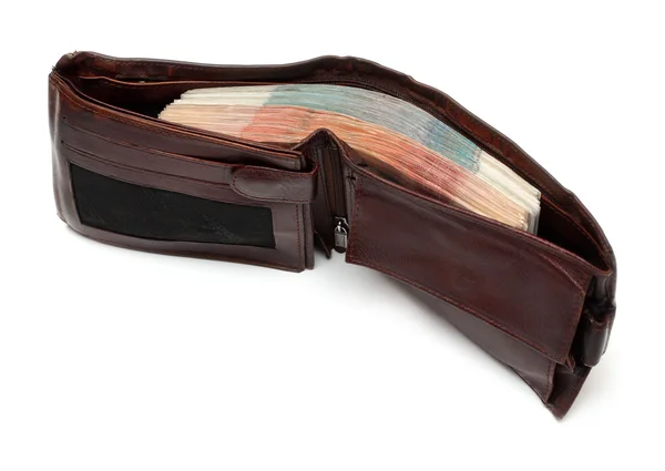 Banknot ile kahverengi çanta — Stok fotoğraf
