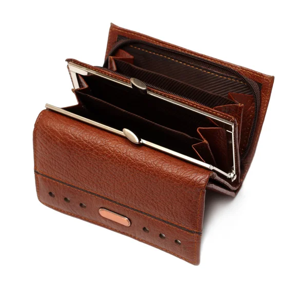 Otwórz pusty portfel brązowy — Zdjęcie stockowe