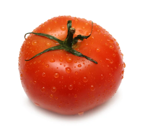 Rijpe tomaat met waterdruppels — Stockfoto