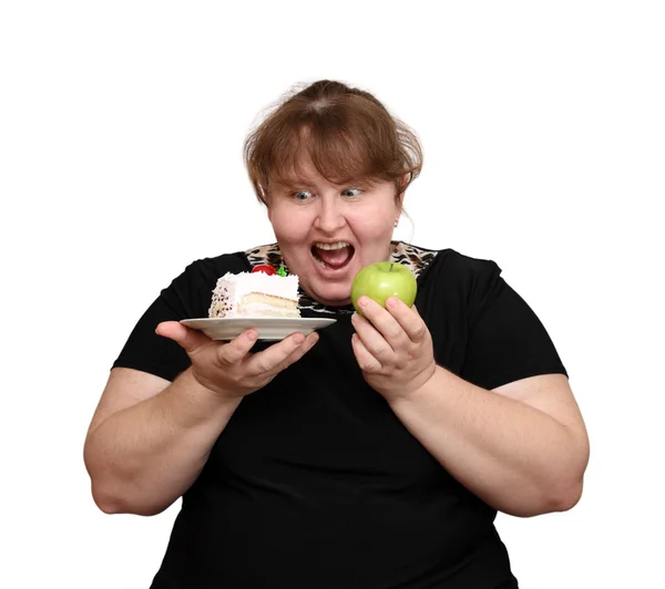 Dieting overweight woman choice — Stock Photo, Image