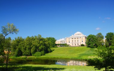 Palace on hill in Pavlovsk park clipart