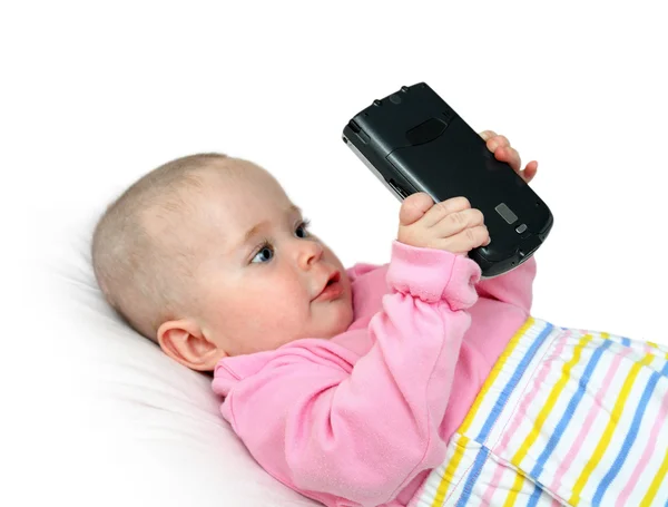Baby with pocket pc — Stock Photo, Image