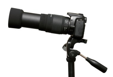 Camera with telephoto zoom lens clipart