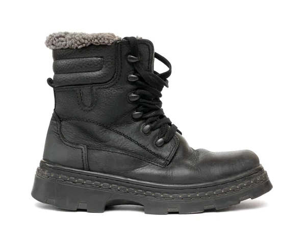 Svart läder vinter sko — Stockfoto