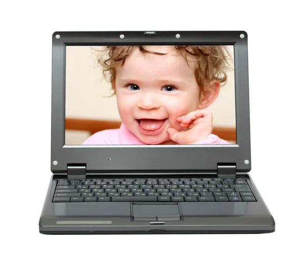 Mały laptop z dzieckiem — Zdjęcie stockowe
