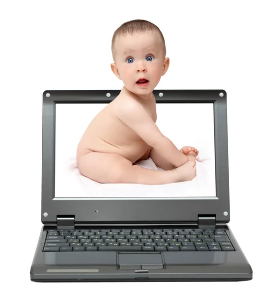 Laptop with cute baby — Stock Photo, Image