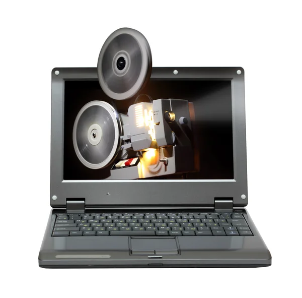 Laptop z stary projektor — Zdjęcie stockowe