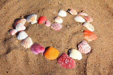 Heart symbol from shells on sand clipart