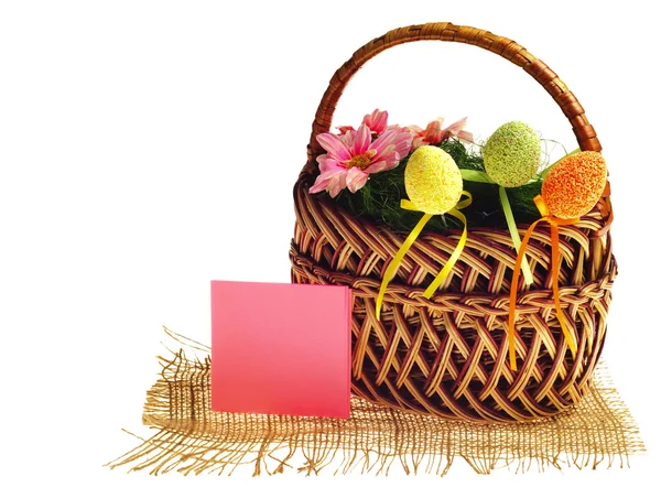 Easter basket with card — Stock Photo, Image