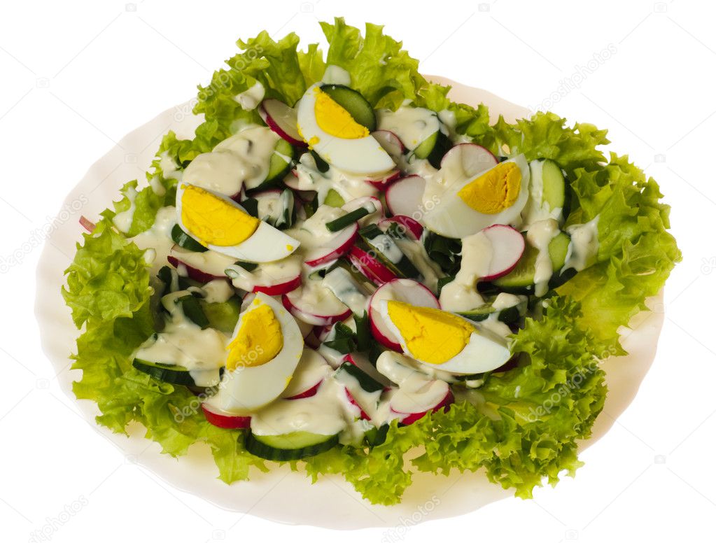 Salad with eggs isolated