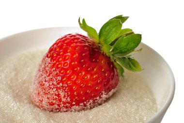 Strawberry in bowl with sugar isolated clipart