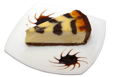 gurme dilim beyaz zemin üzerine cheesecake