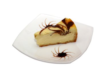 gurme dilim beyaz zemin üzerine cheesecake