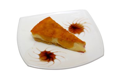 gurme dilim beyaz zemin üzerine cheesecake