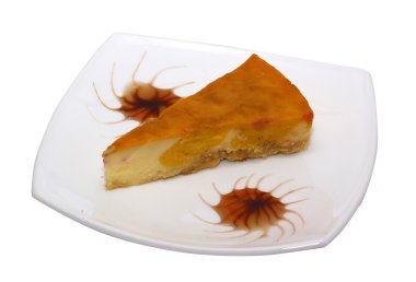 gurme dilim beyaz zemin üzerine cheesecake