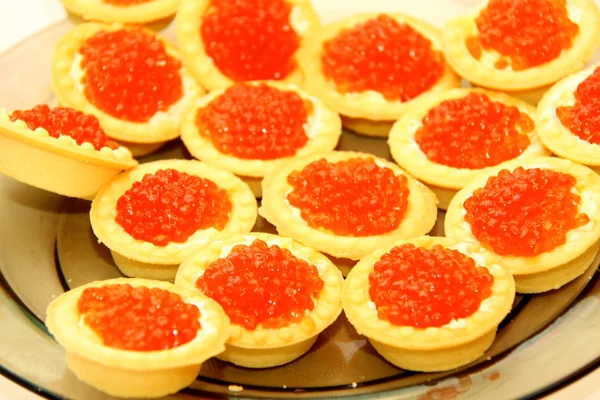 stock image Red caviar with bread and butter