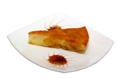 gurme dilim beyaz zemin üzerine cheesecake