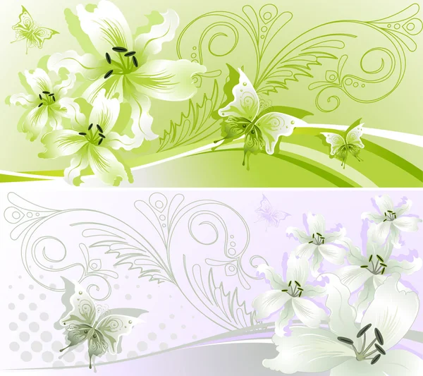 Dos pancartas florales horizontales . — Vector de stock
