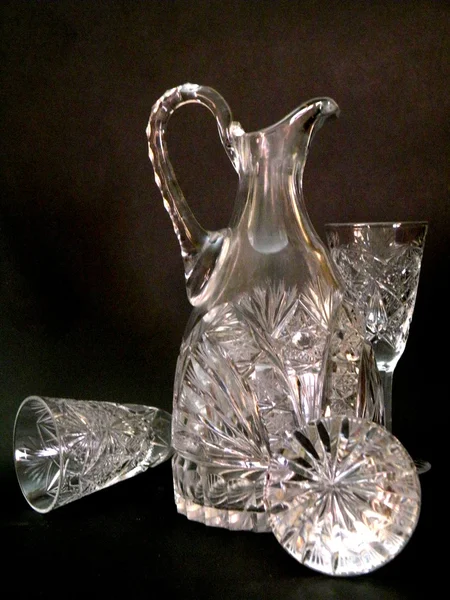 stock image Crystal decanter and two glasses