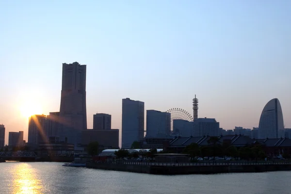 Yokohama Japão skyline.Sunset — Fotografia de Stock