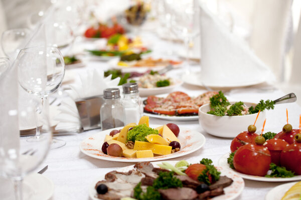 Food at banquet table