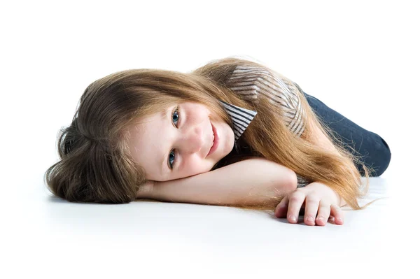 Krásná malá holka lež — Stock fotografie