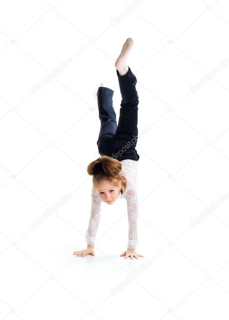 Little ballet dancer make handstand