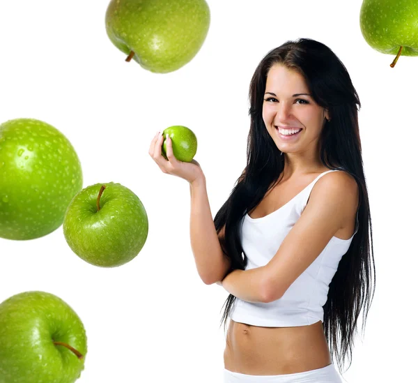 Hübsche Frau mit grünem Apfel — Stockfoto