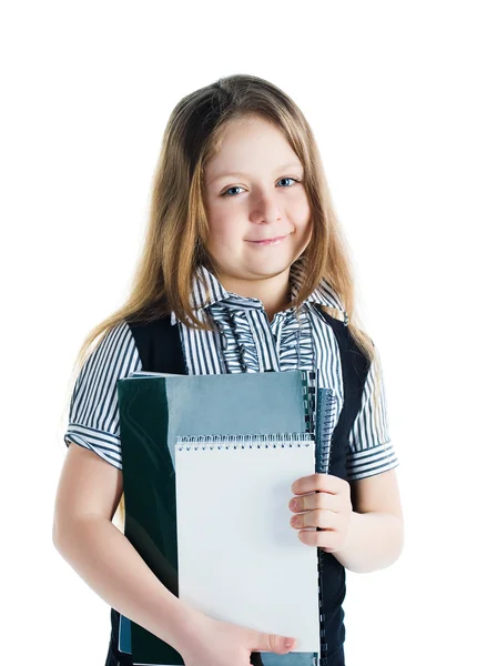 Cute schoolchild with notebooks — 스톡 사진