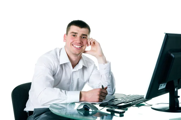 Empresários senta-se no computador — Fotografia de Stock