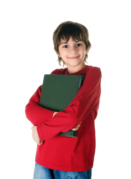 Симпатичный маленький мальчик с большой книгой — стоковое фото